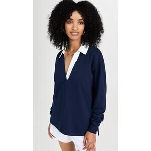 Good American Collared Rugby Long Sleeve Polo Shirt Black/White | Size 1/2 small